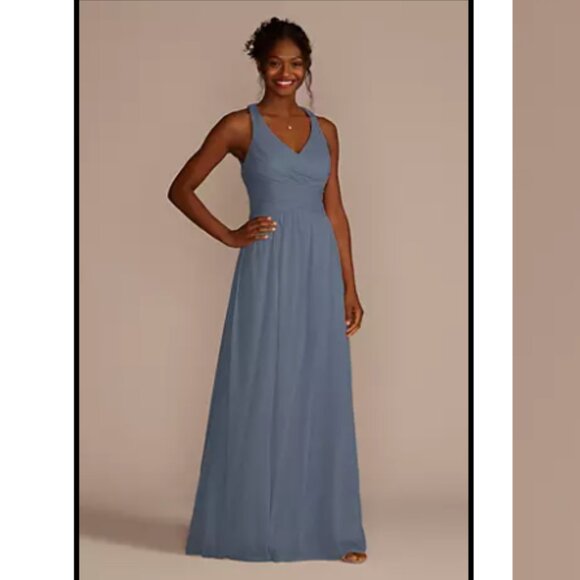 David's Bridal Bridesmaid dress - Steel Blue Mesh - Picture 6 of 8